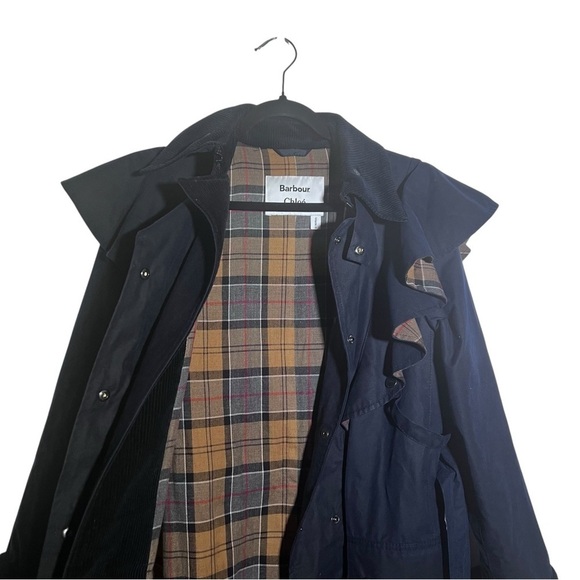 Barbour x Chloé Navy Blue Dany Dani Ruffled Waxed Trench Coat Chloe US 2 - Picture 8 of 16